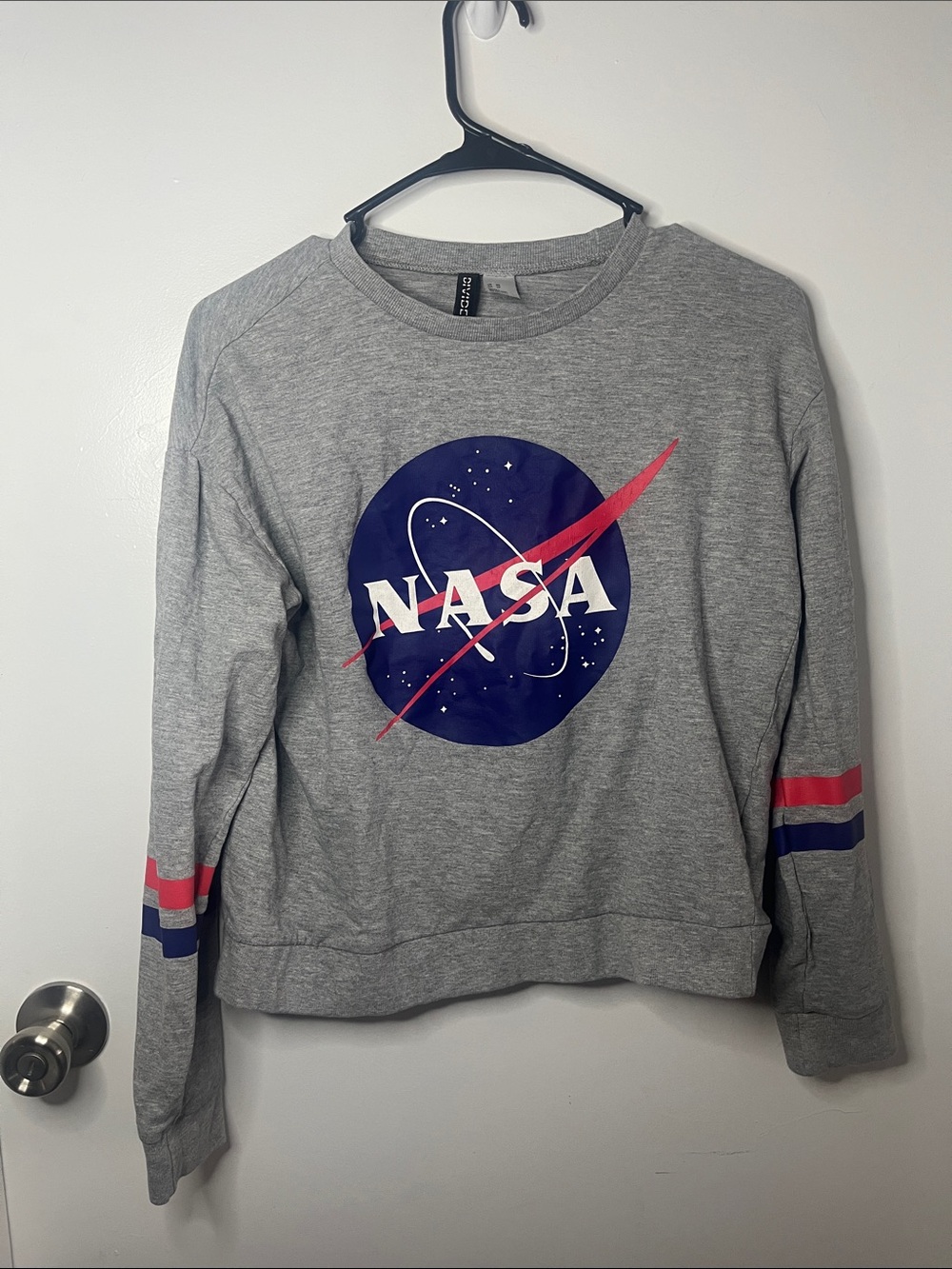 Women's Gray H&M Divided Crewneck Long-Sleeved Top with NASA Meatball Logo